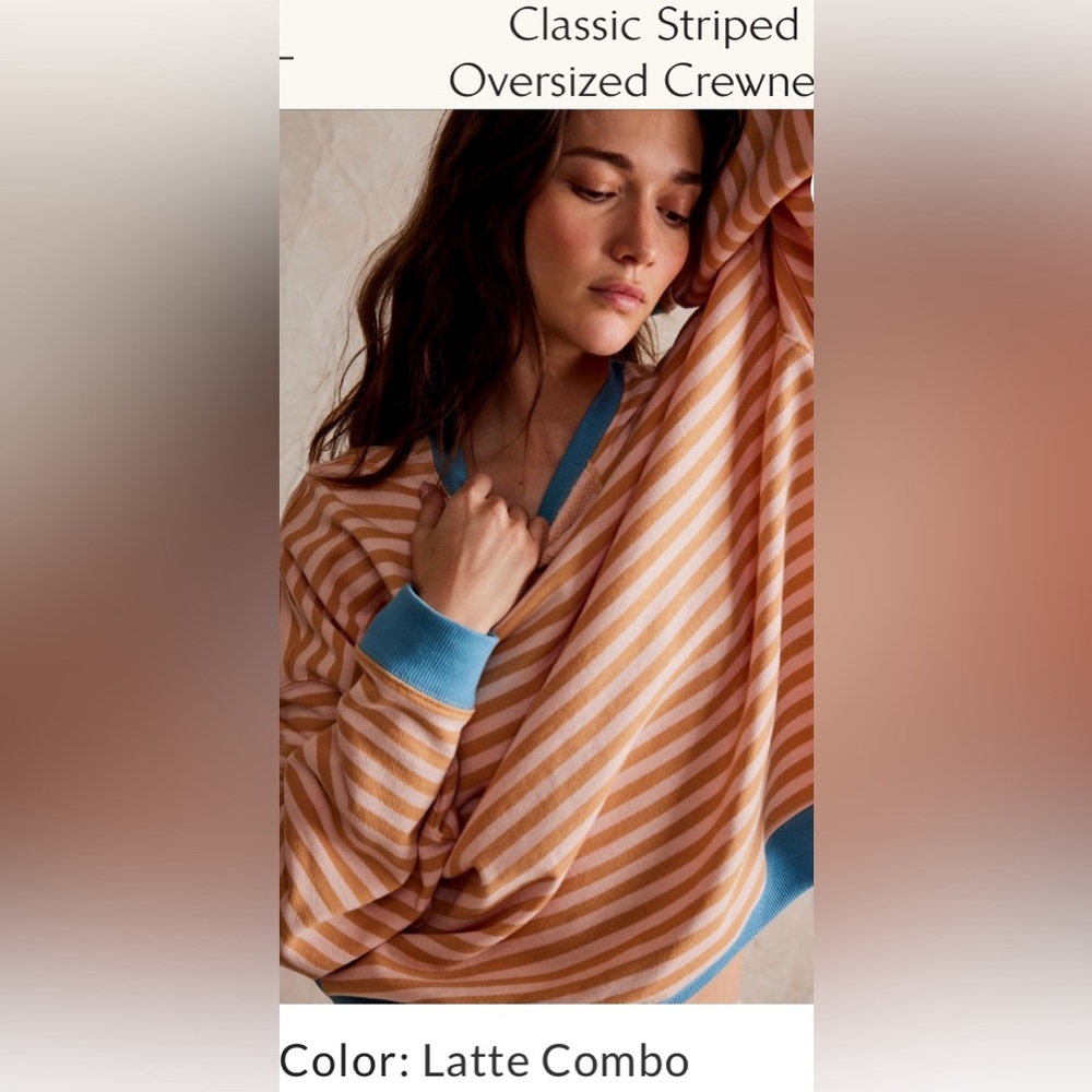 🧡💙FREE PEOPLE STRIPPED OVERSIZED CREW NECK SWEATSHIRT - Picture 2 of 12